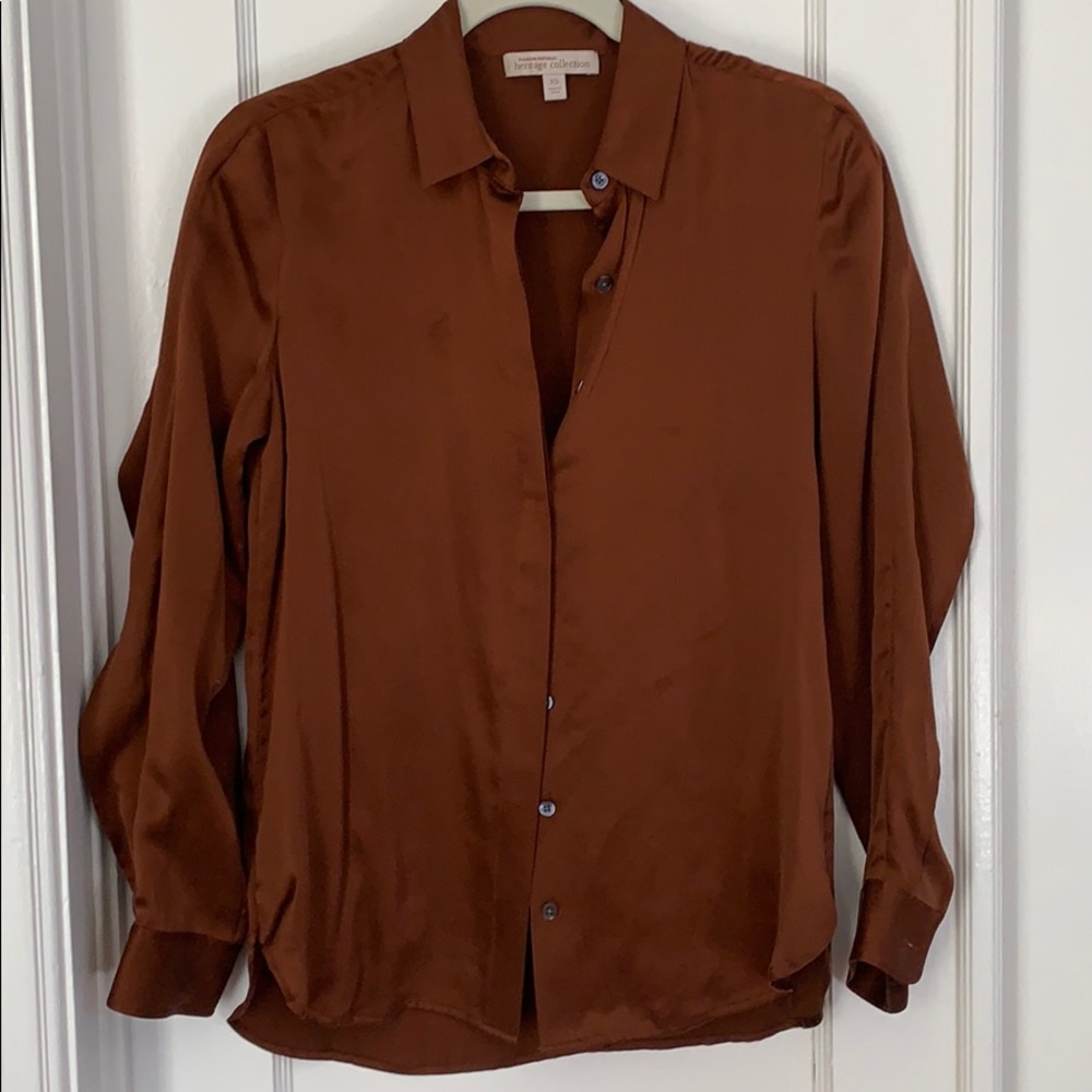 100% Silk Bronze Button Down Shirt